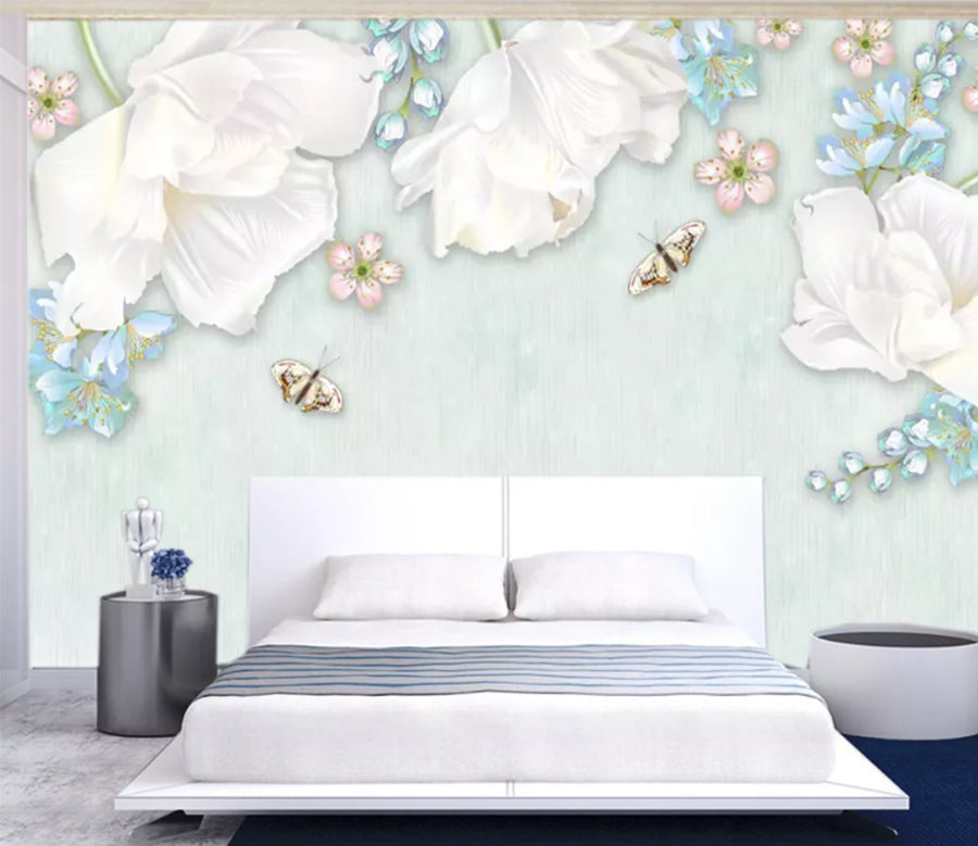 3D White Flower WC754 Wall Murals