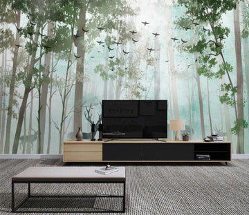 3D Forest Deer Bird WC1808 Wall Murals