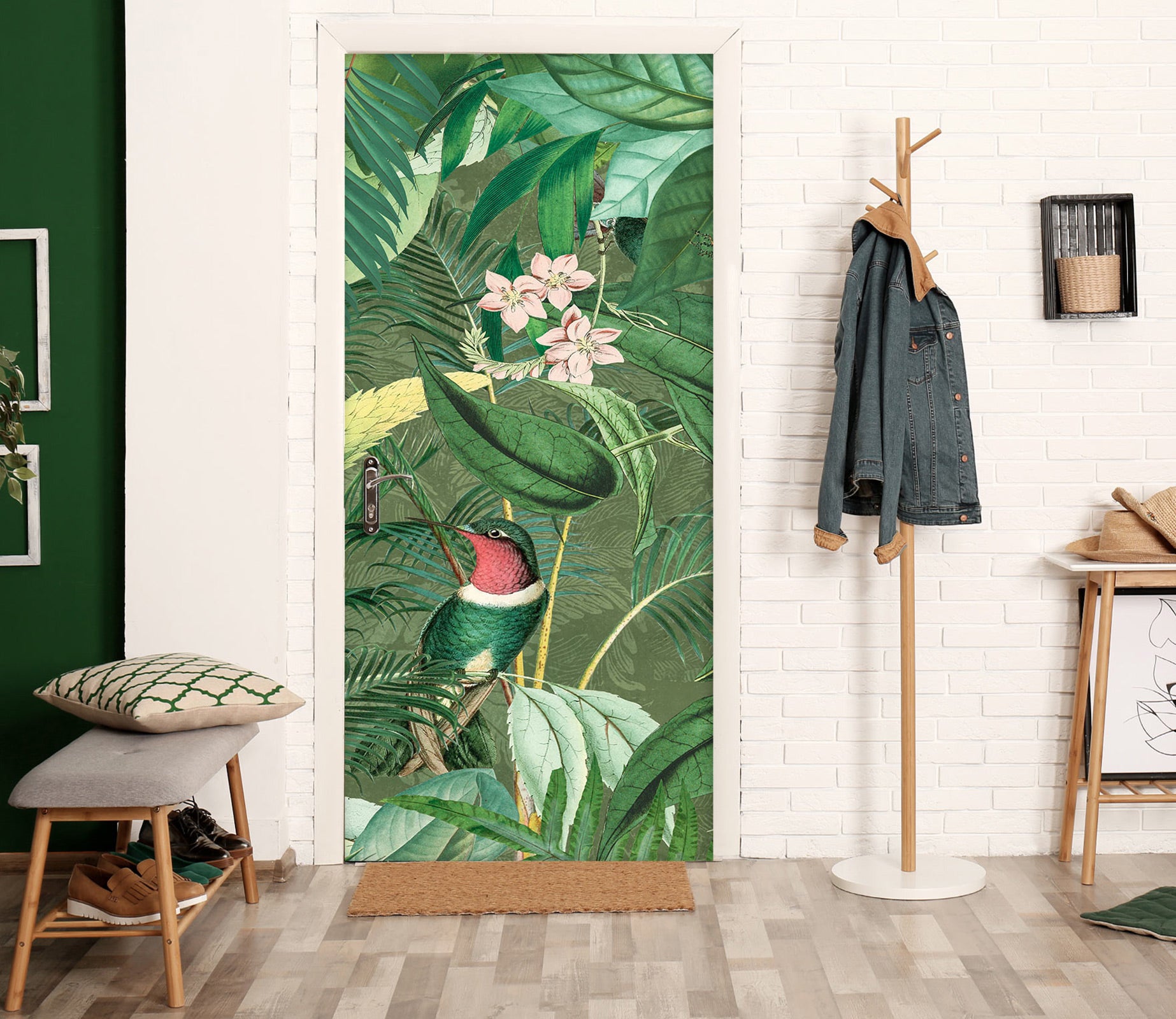 3D Green Bush Bird 11901 Andrea Haase Door Mural