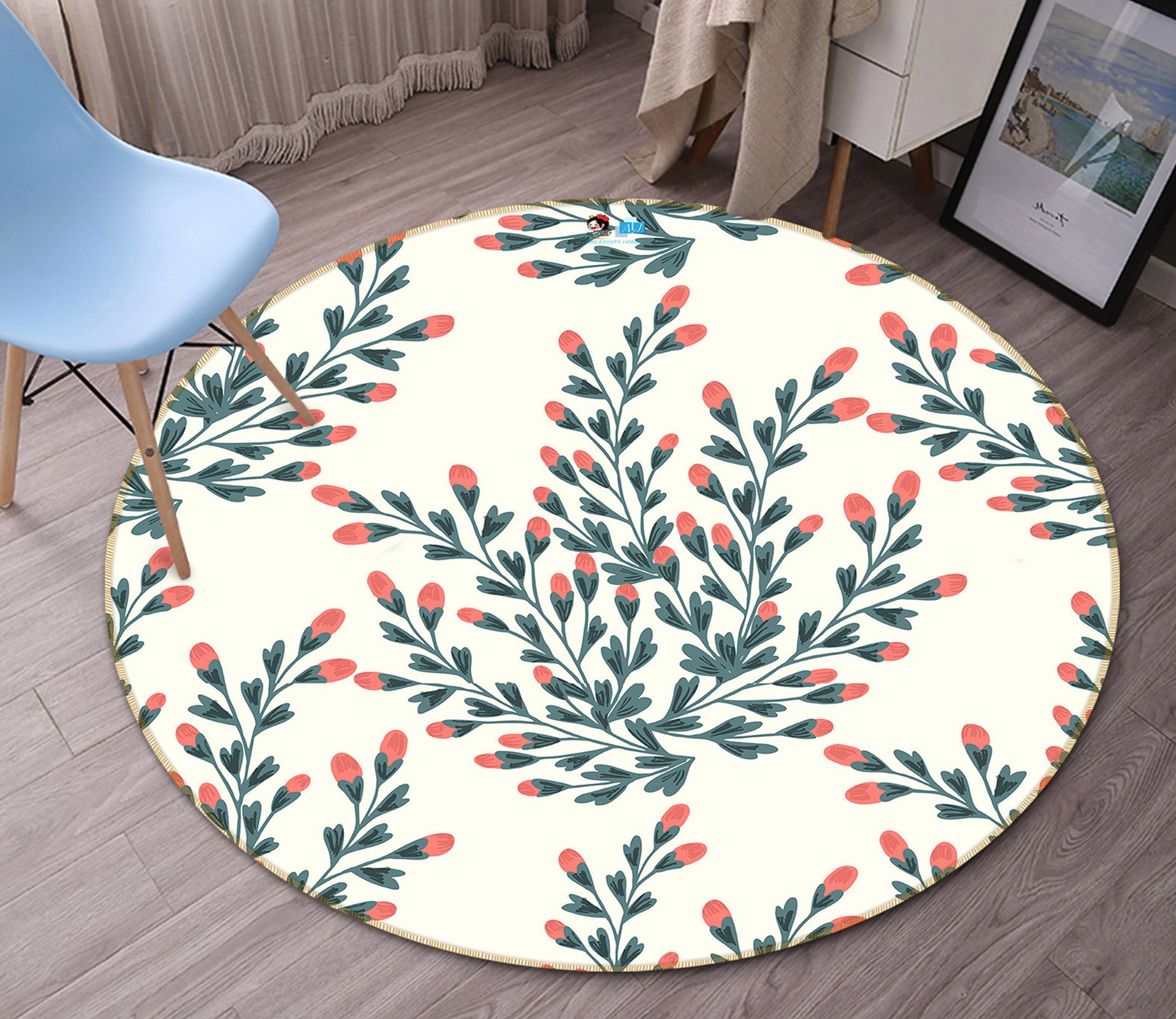 3D Flower Branch 10503 Kashmira Jayaprakash Rug Round Non Slip Rug Mat