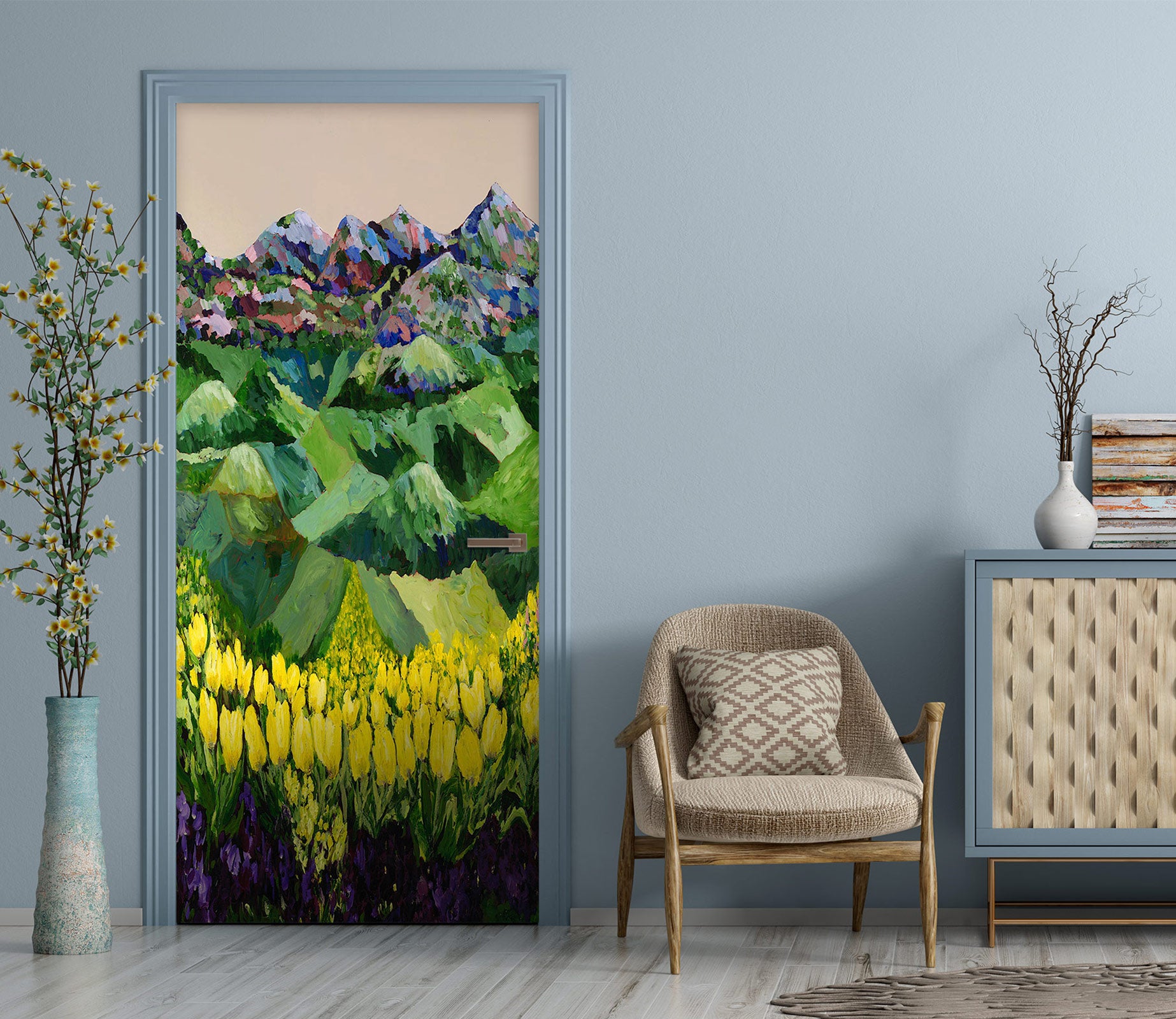 3D Meadow Hillside Yellow Tulips 9344 Allan P. Friedlander Door Mural