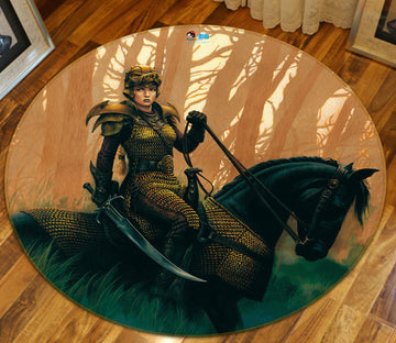 3D Female Knight Horse 6093 Ciruelo Rug Round Non Slip Rug Mat