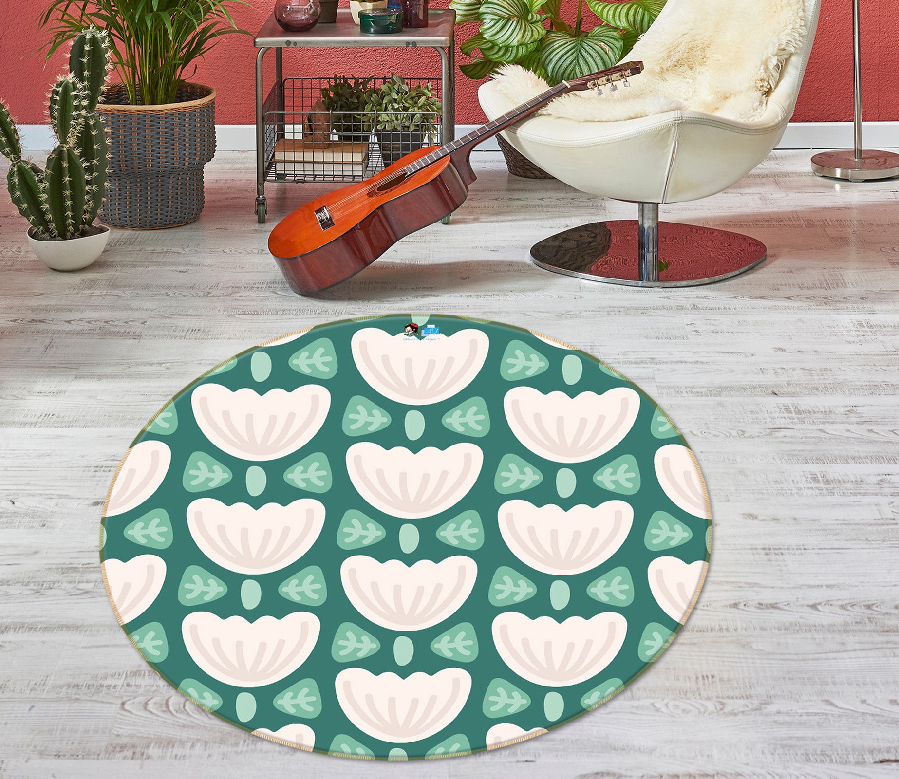 3D Pink Flowers Leaves Pattern 10516 Kashmira Jayaprakash Rug Round Non Slip Rug Mat