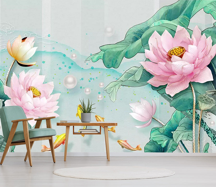 3D Goldfish Lotus WC459 Wall Murals