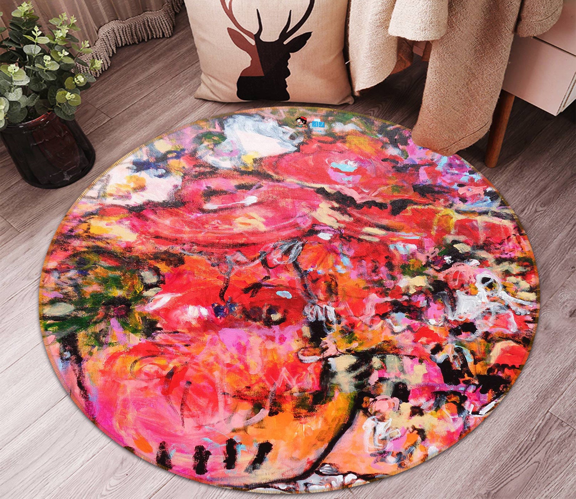 3D Red Painting 1383 Misako Chida Rug Round Non Slip Rug Mat