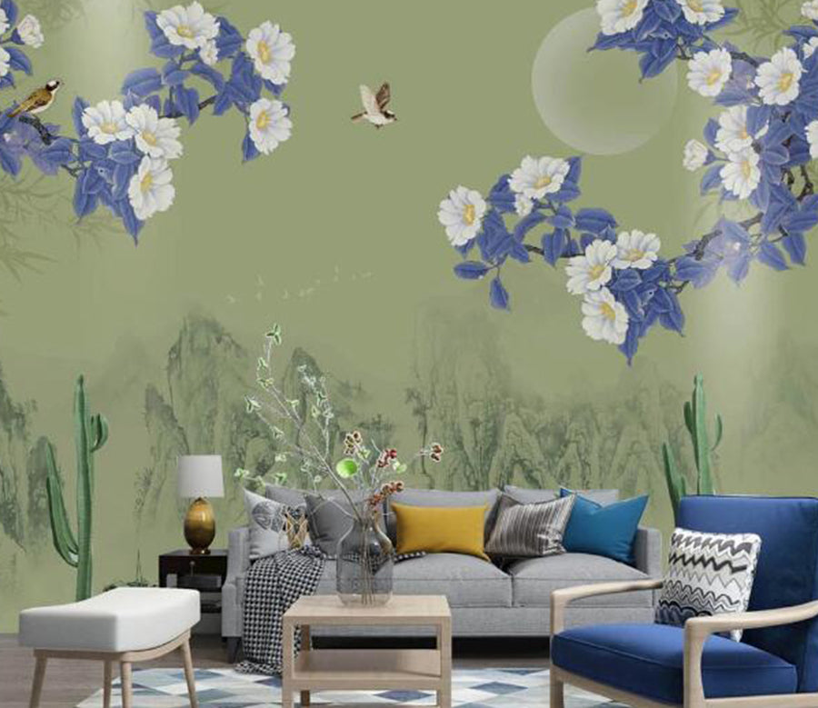 3D Moon Plum Bird WC1760 Wall Murals