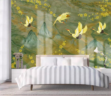 3D Yellow Flower Crane WC2719 Wall Murals