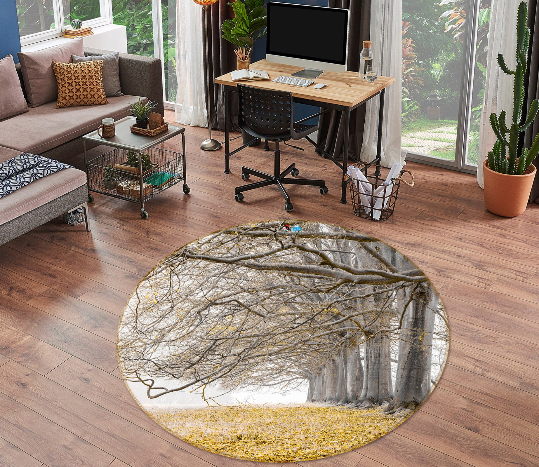 3D Fallen Leaves 7378 Assaf Frank Rug Round Non Slip Rug Mat