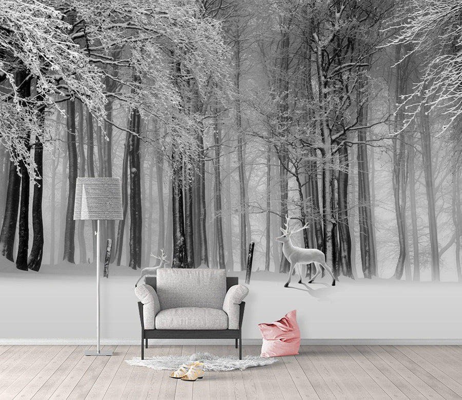 3D Deer Forest Snow WC479 Wall Murals