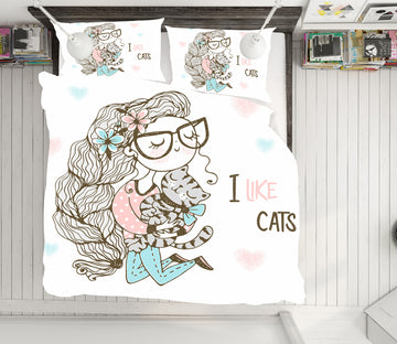 3D Girl Long Hair Glasses 67009 Bed Pillowcases Quilt