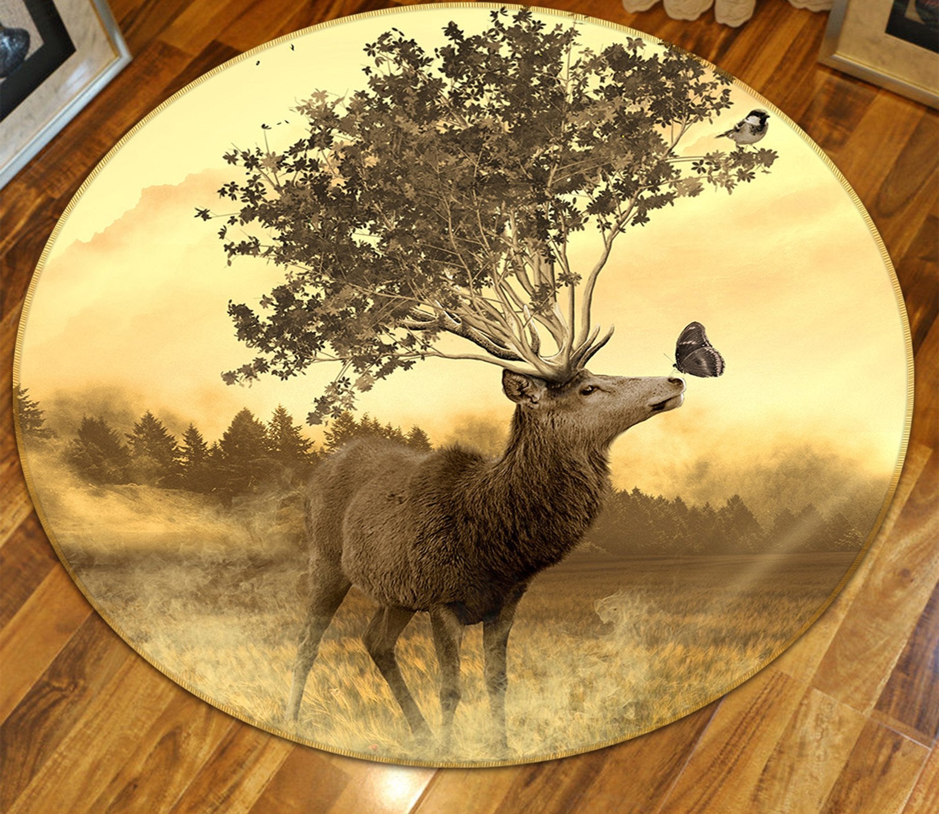 3D Forest Fawn 056 Animal Round Non Slip Rug Mat Mat AJ Creativity Home 