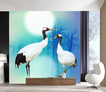 3D Moon White Crane 1089 Wall Murals