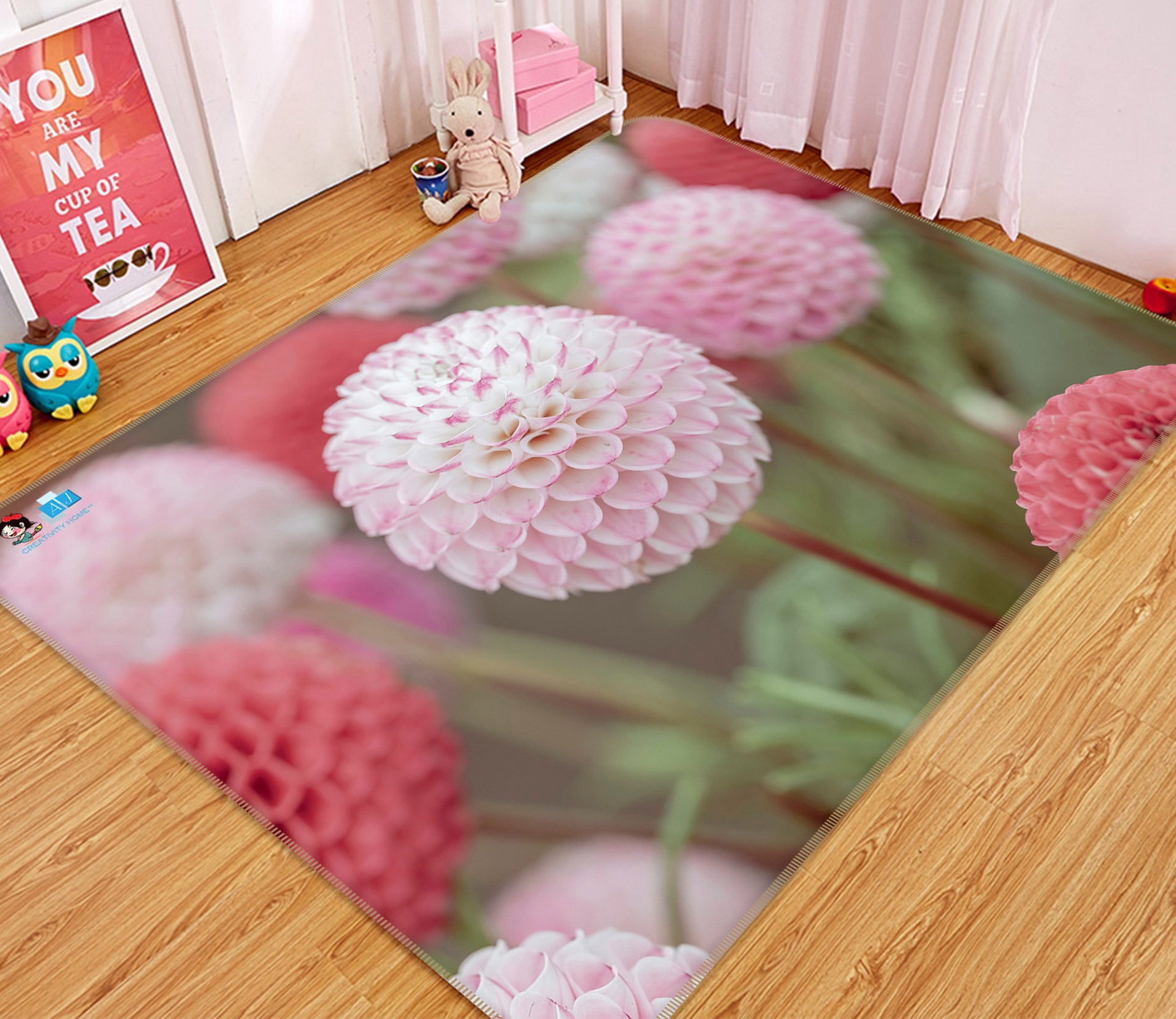 3D Pink Hydrangea 6811 Assaf Frank Rug Non Slip Rug Mat