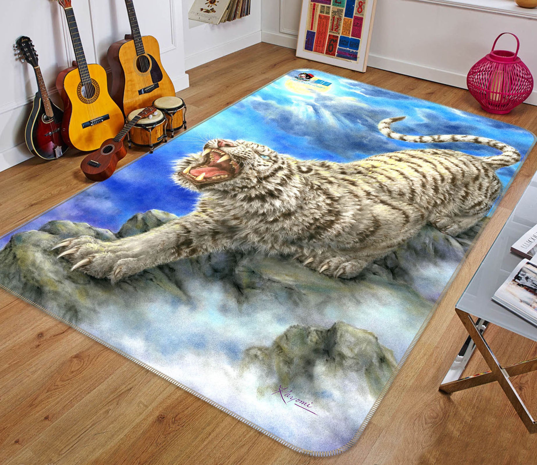 3D Tiger Cloud 5768 Kayomi Harai Rug Non Slip Rug Mat