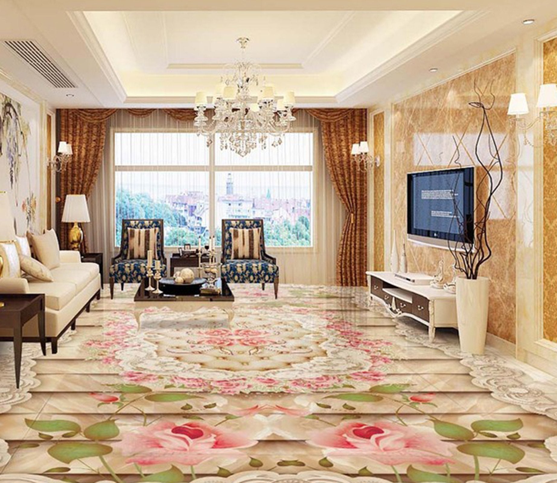 3D Pink Rose WG281 Floor Mural Wallpaper AJ Wallpaper 2 