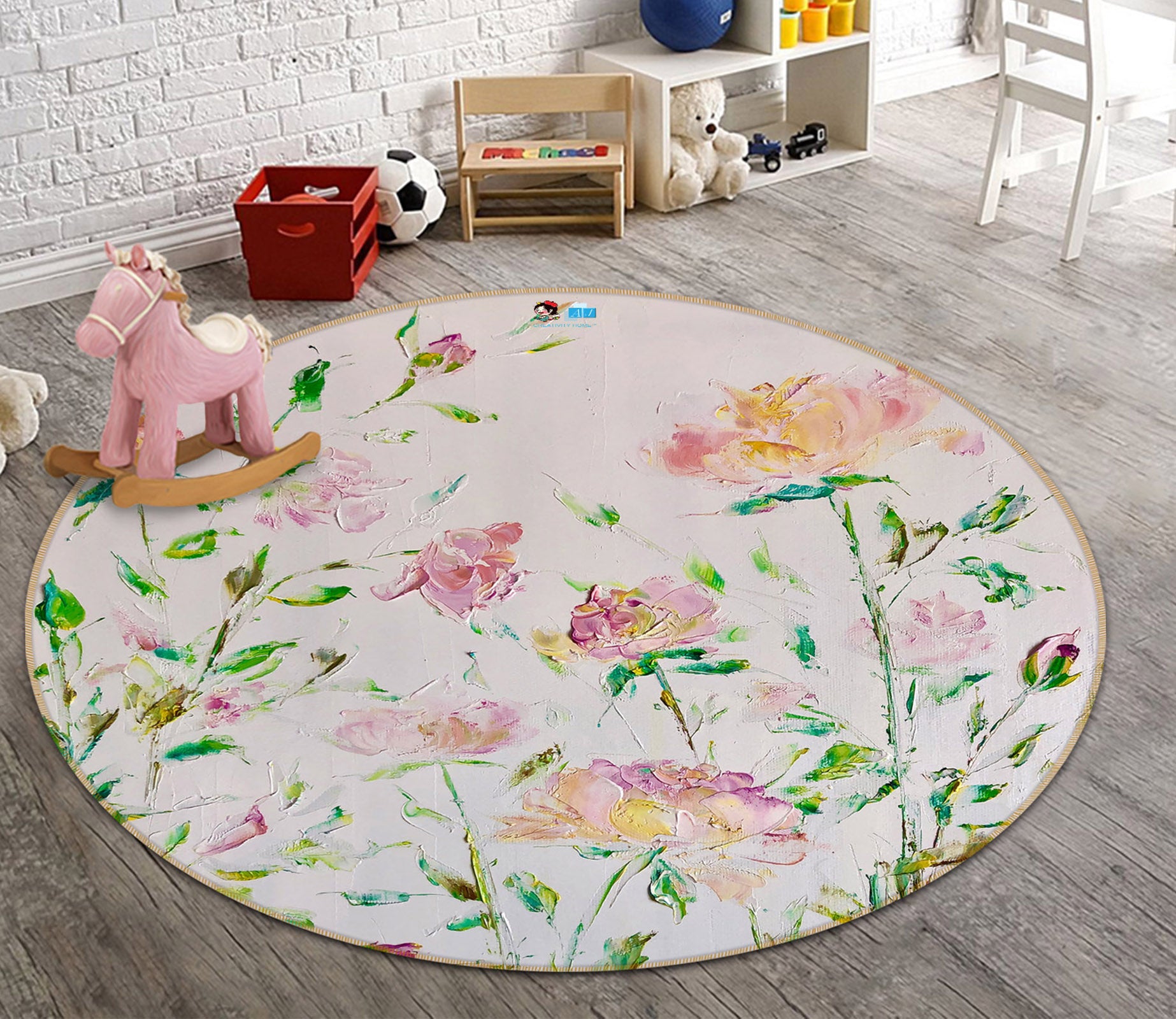 3D Pink Flower 853 Skromova Marina Rug Round Non Slip Rug Mat