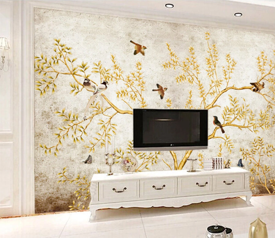 3D Golden Tree Bird WC181 Wall Murals