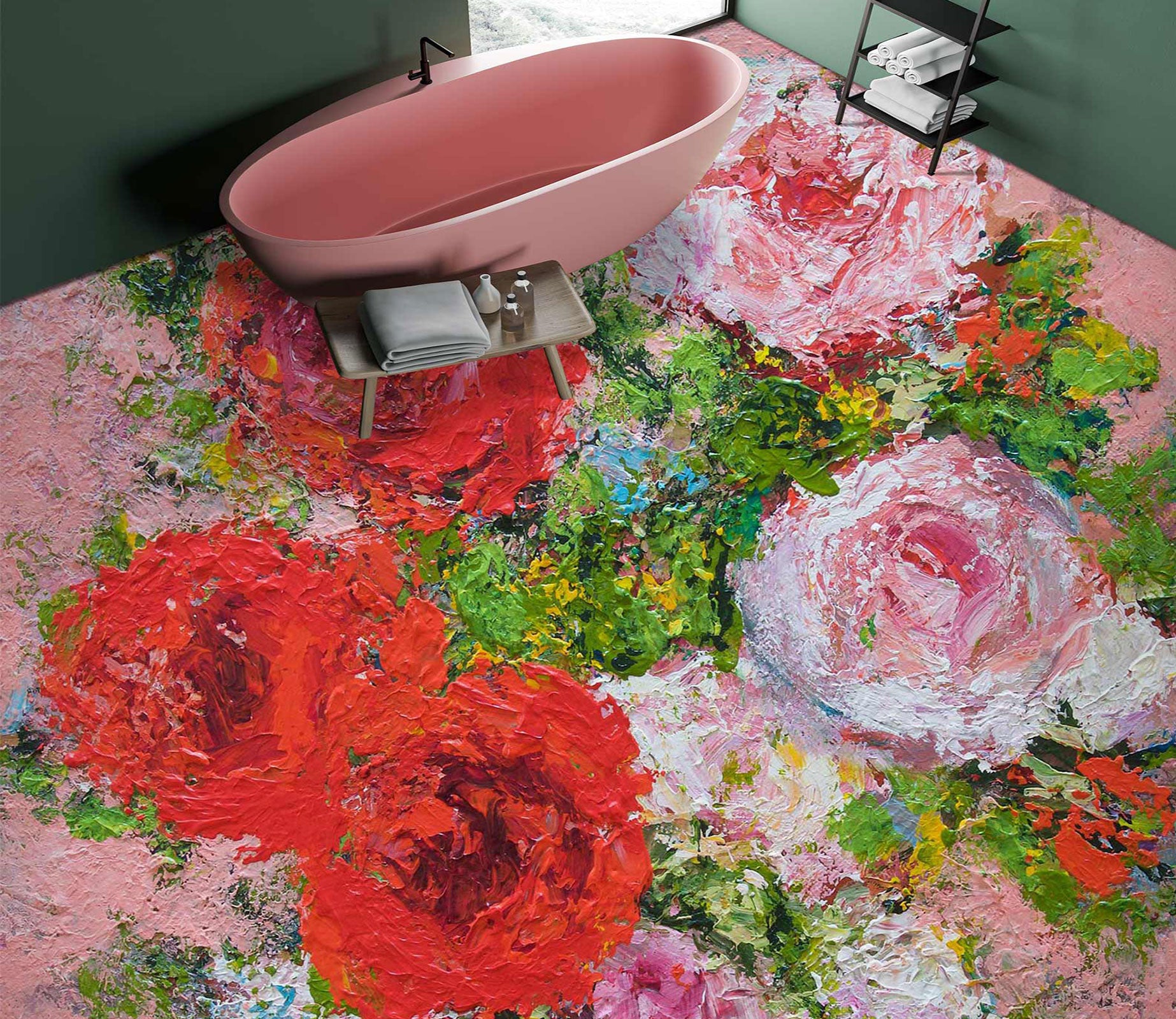 3D Red Pink Rose Flower 9699 Allan P. Friedlander Floor Mural  Wallpaper Murals Self-Adhesive Removable Print Epoxy