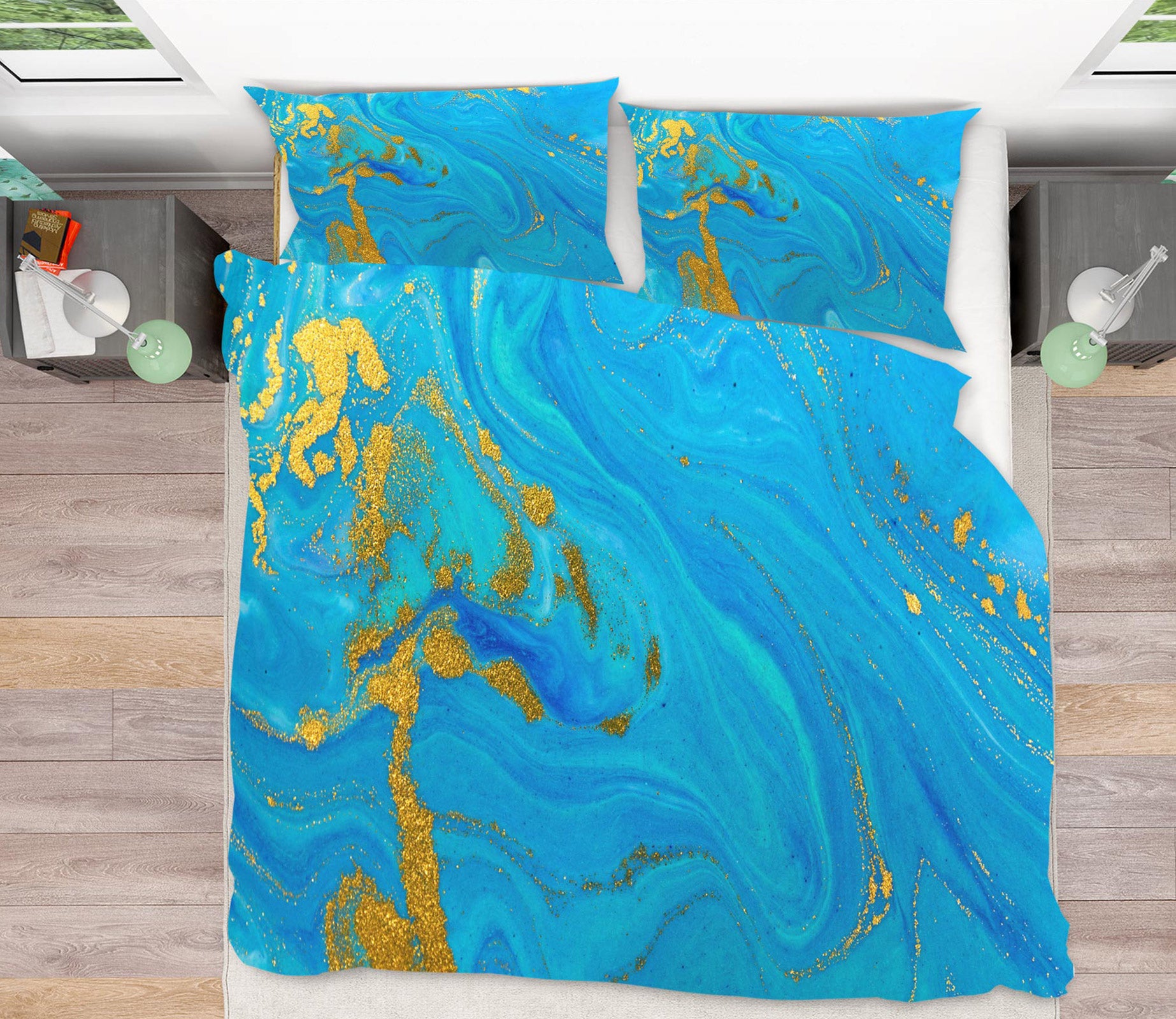 3D Blue Golden Texture 67105 Bed Pillowcases Quilt