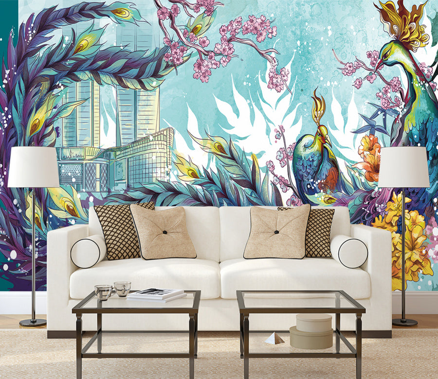 3D Elegant Peacock WG211 Wall Murals