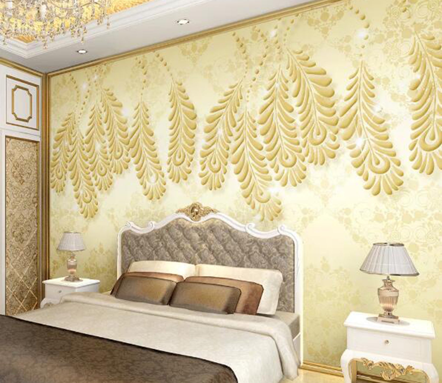 3D Golden Leaves WG81 Wall Murals Wallpaper AJ Wallpaper 2 