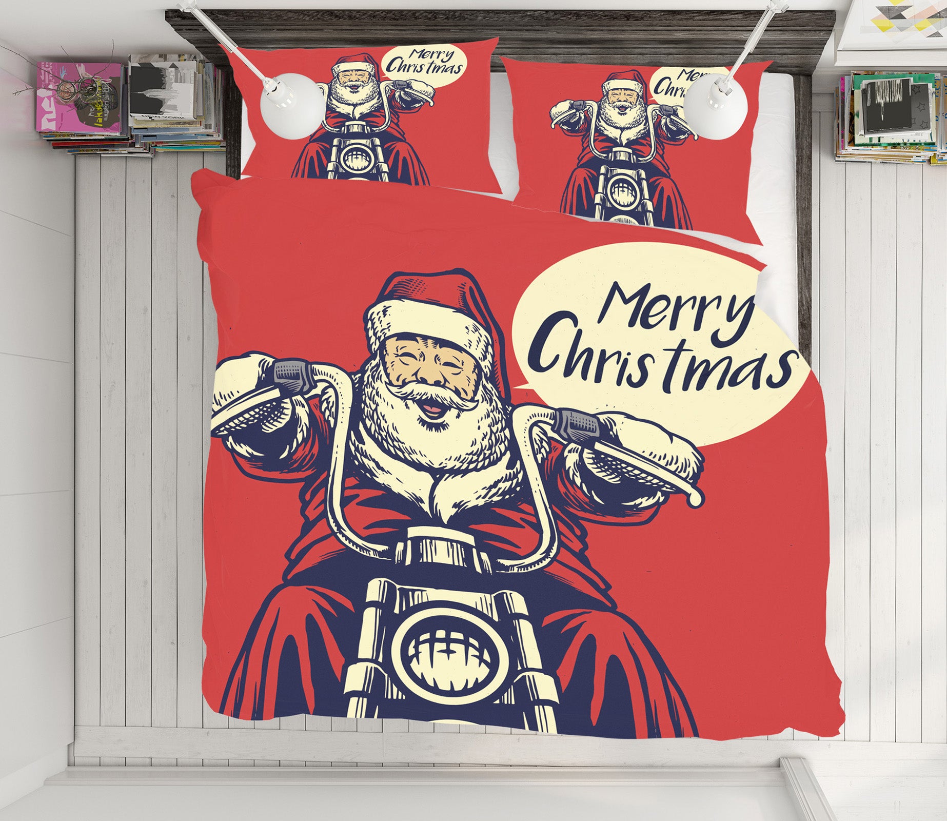 3D Motorcycle Santa 64035 Bed Pillowcases Quilt