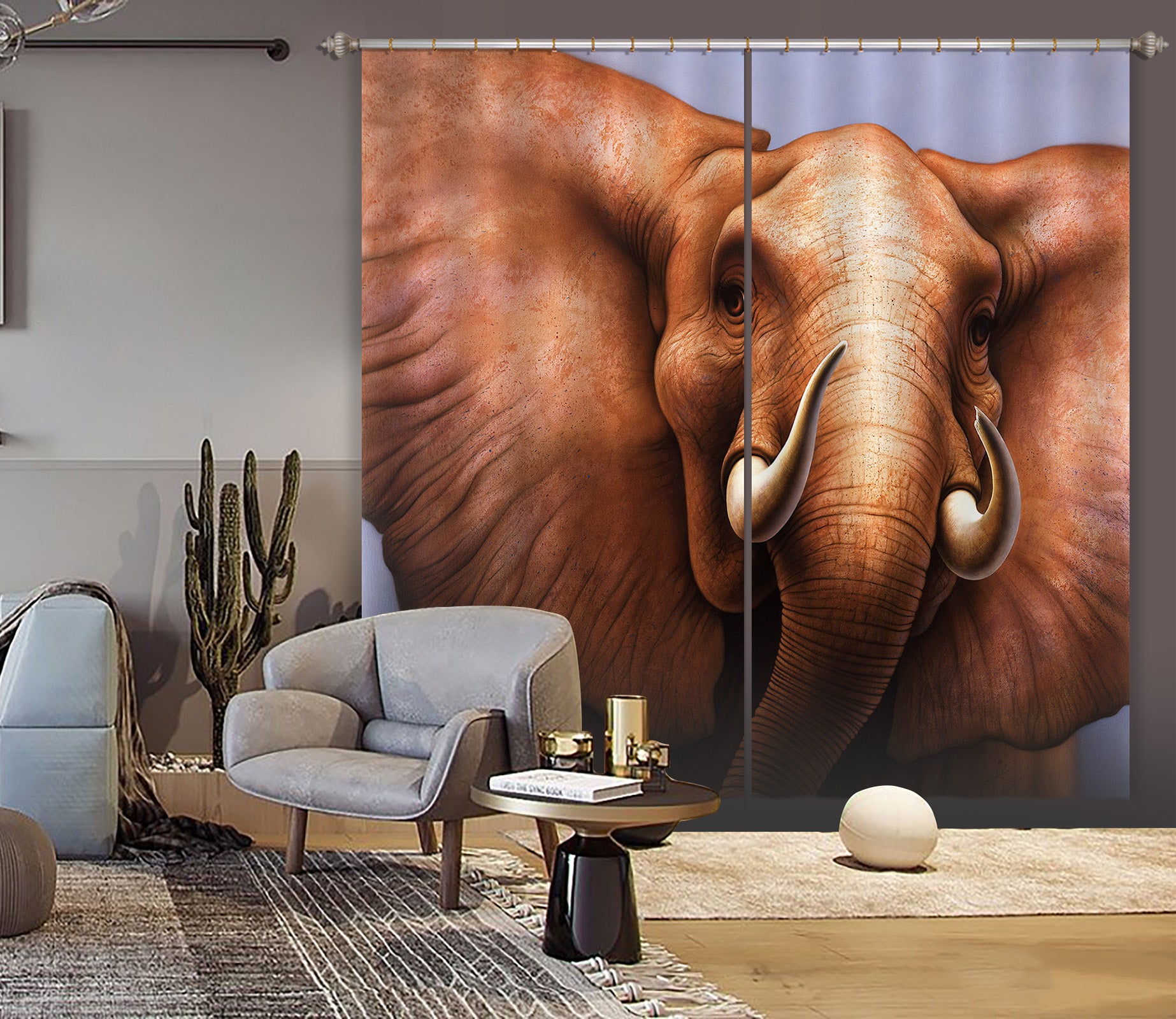 3D Elephant 062 Jerry LoFaro Curtain Curtains Drapes