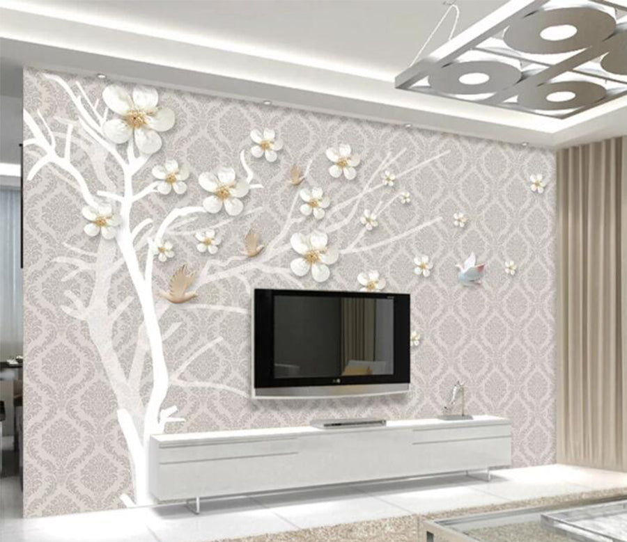 3D White Tree WC838 Wall Murals