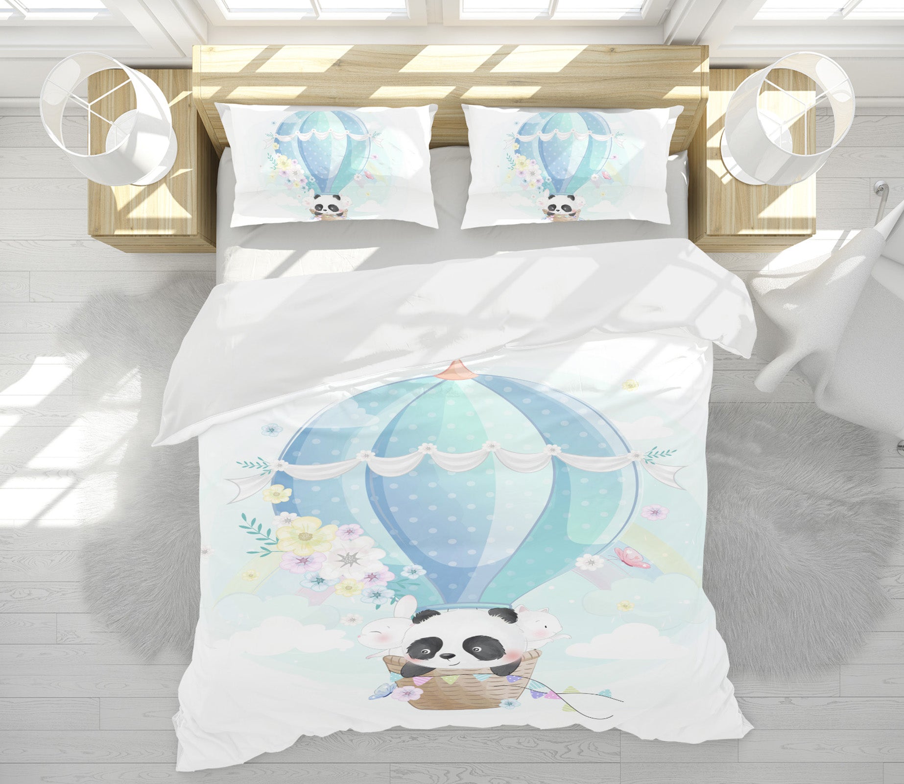 3D Hot Air Balloon Panda 64016 Bed Pillowcases Quilt