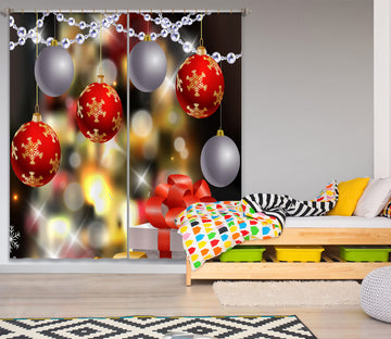 3D Silver Red Ball 53088 Christmas Curtains Drapes Xmas