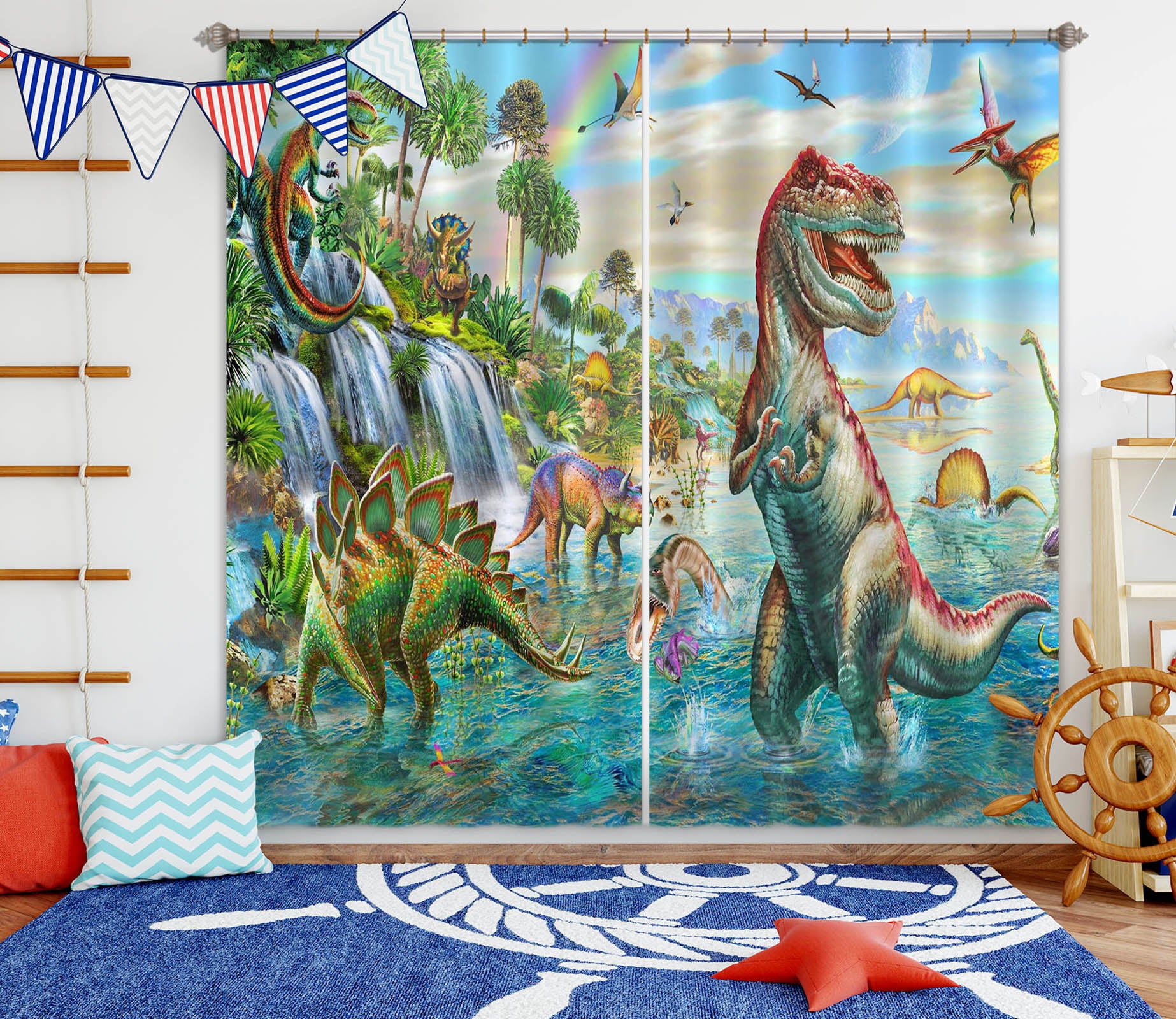 3D Dinosaur Falls 058 Adrian Chesterman Curtain Curtains Drapes