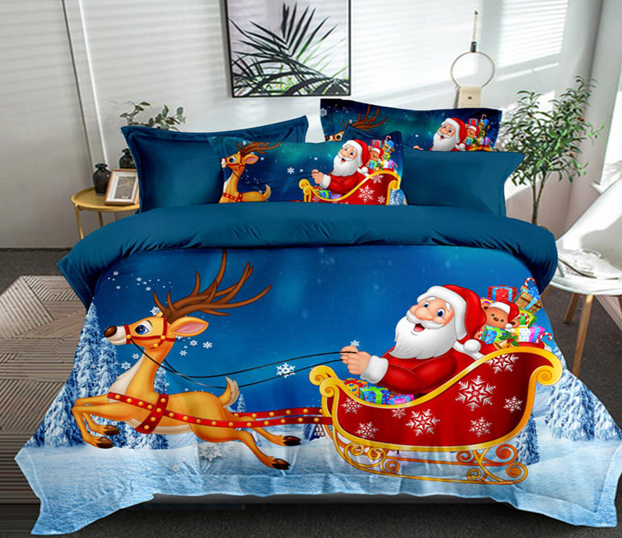 3D Sleigh Deer Santa 32093 Christmas Quilt Duvet Cover Xmas Bed Pillowcases