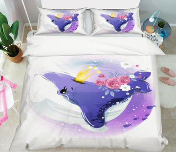 3D Purple Whale Flowers 67001 Bed Pillowcases Quilt