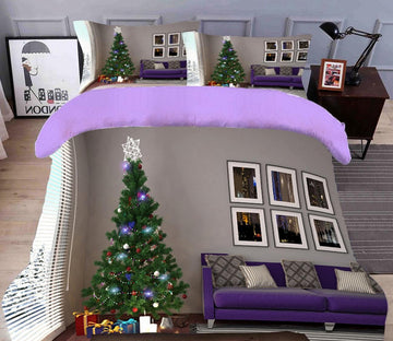 3D Tree Purple Sofa 31239 Christmas Quilt Duvet Cover Xmas Bed Pillowcases