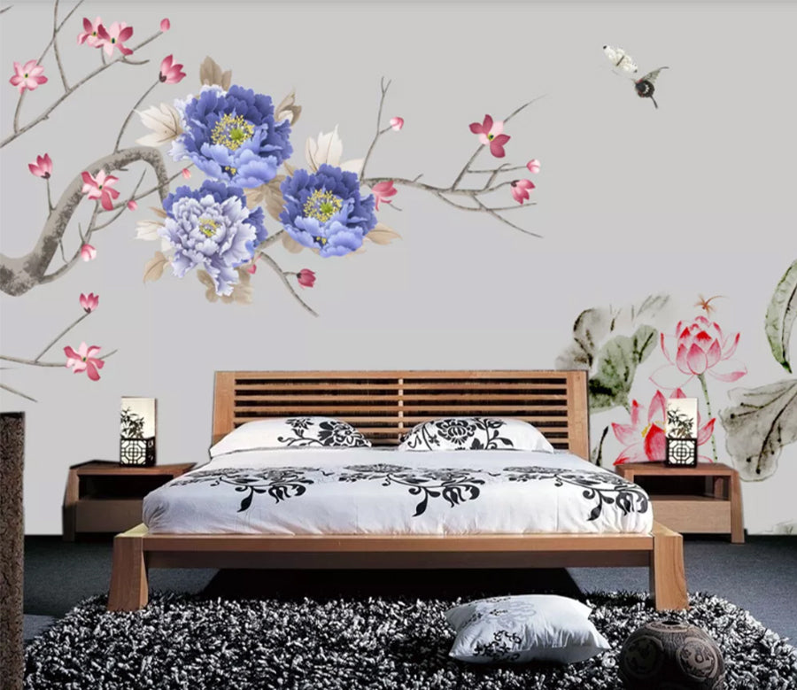 3D Blue Peony WC1328 Wall Murals