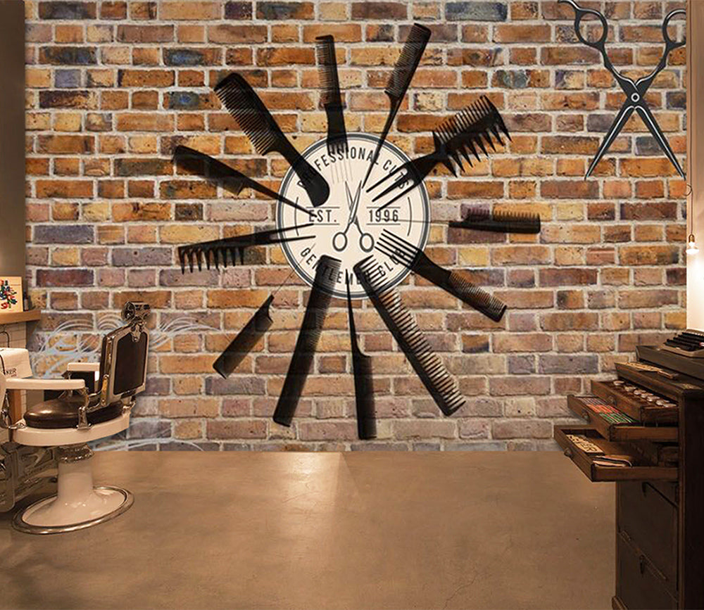 3D Black Comb 1425 Barber Shop Wall Murals