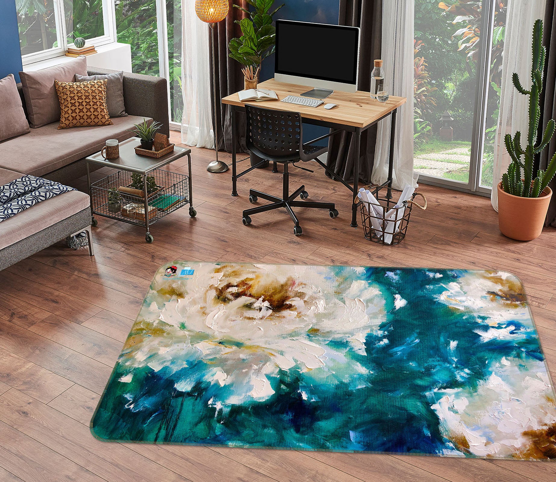 3D Paint Flower 1245 Skromova Marina Rug Non Slip Rug Mat