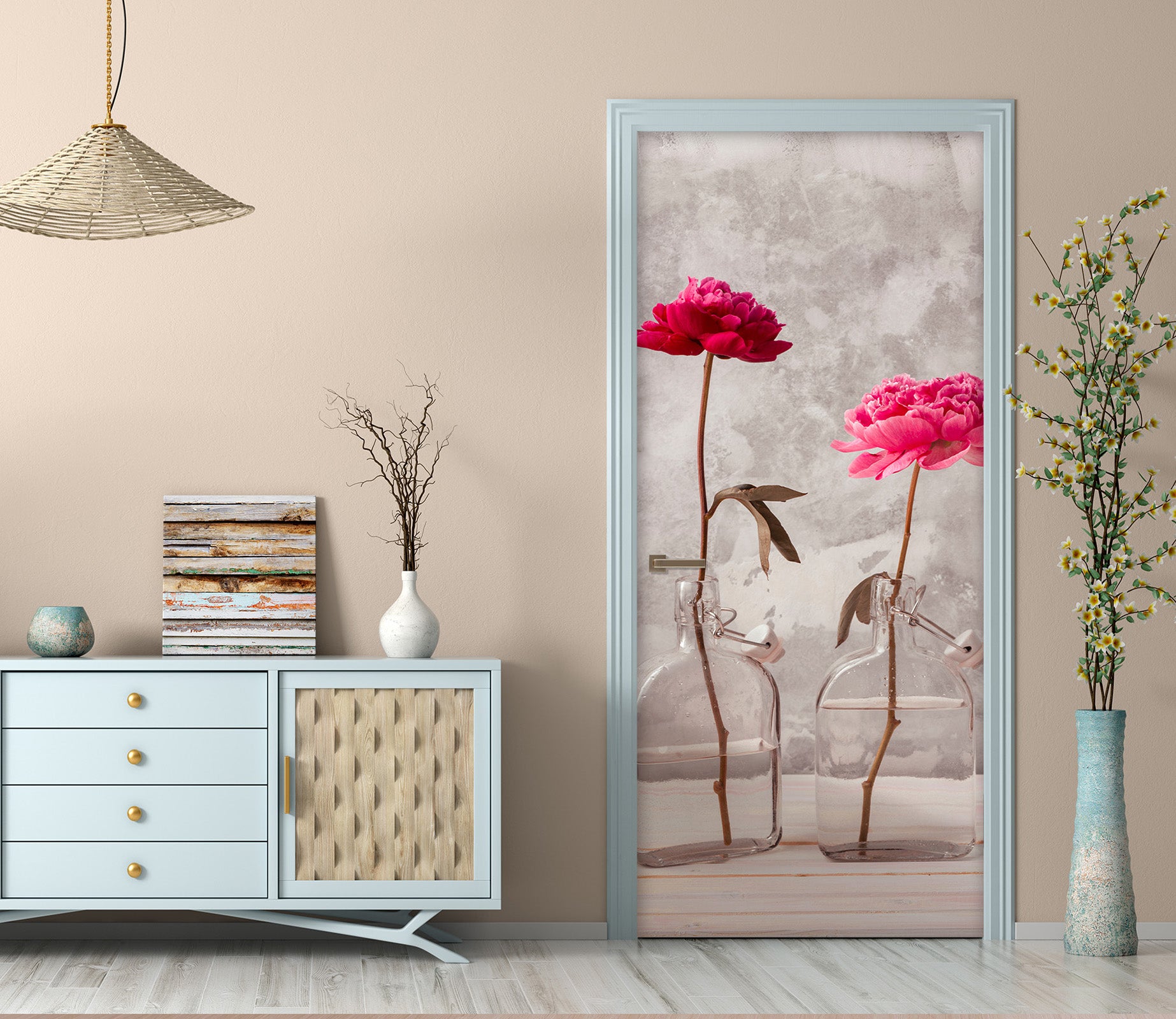 3D Red Flowers 101184 Assaf Frank Door Mural