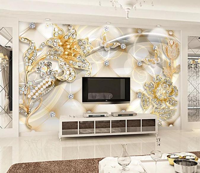 3D Golden Flowers 188 Wall Murals Wallpaper AJ Wallpaper 2 