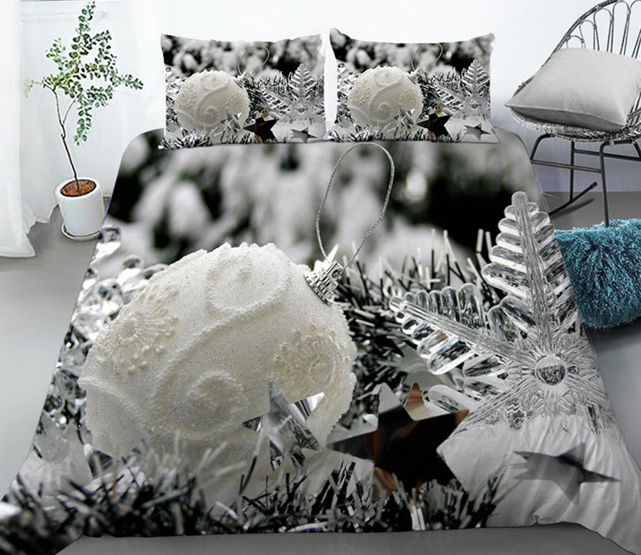 3D White Ball 32103 Christmas Quilt Duvet Cover Xmas Bed Pillowcases