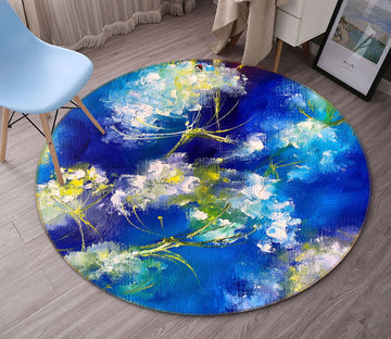 3D Blue Painted Flower 921 Skromova Marina Rug Round Non Slip Rug Mat