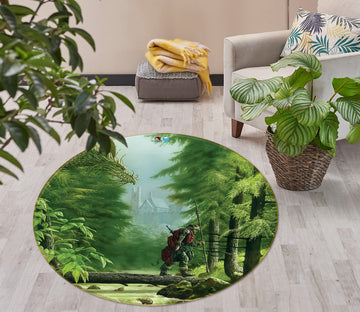 3D Forest Single-Plank Bridge Soldier 6068 Ciruelo Rug Round Non Slip Rug Mat