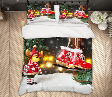 3D Snowshoe Deer Ornaments 52203 Christmas Quilt Duvet Cover Xmas Bed Pillowcases