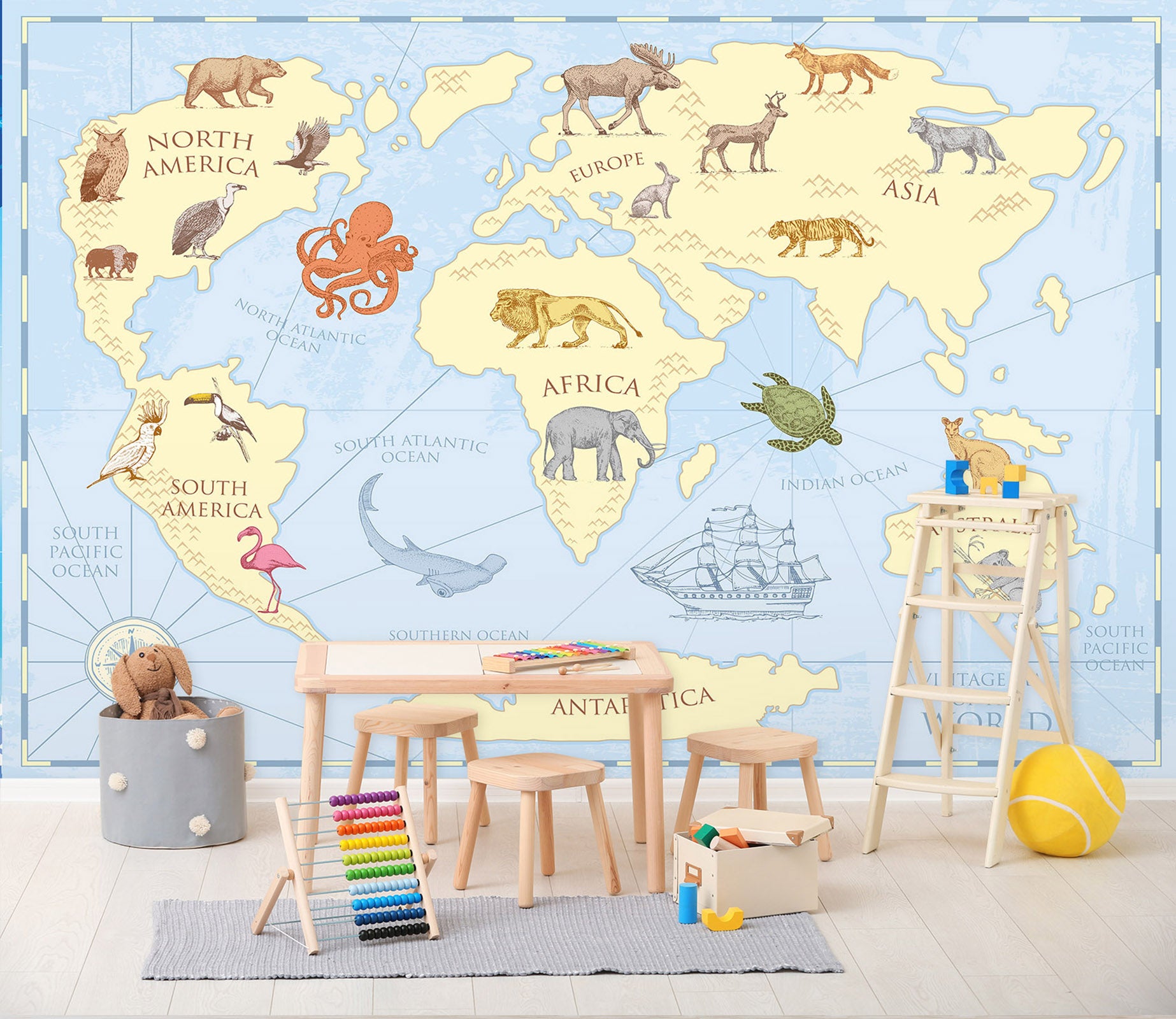 3D Vigorous Lion 2132 World Map Wall Murals