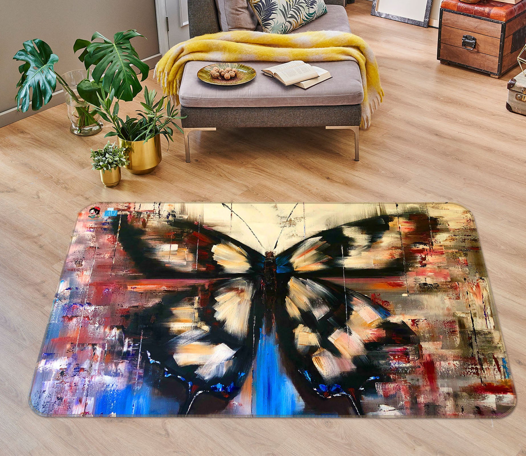 3D Vintage Painted Butterfly 1235 Skromova Marina Rug Non Slip Rug Mat