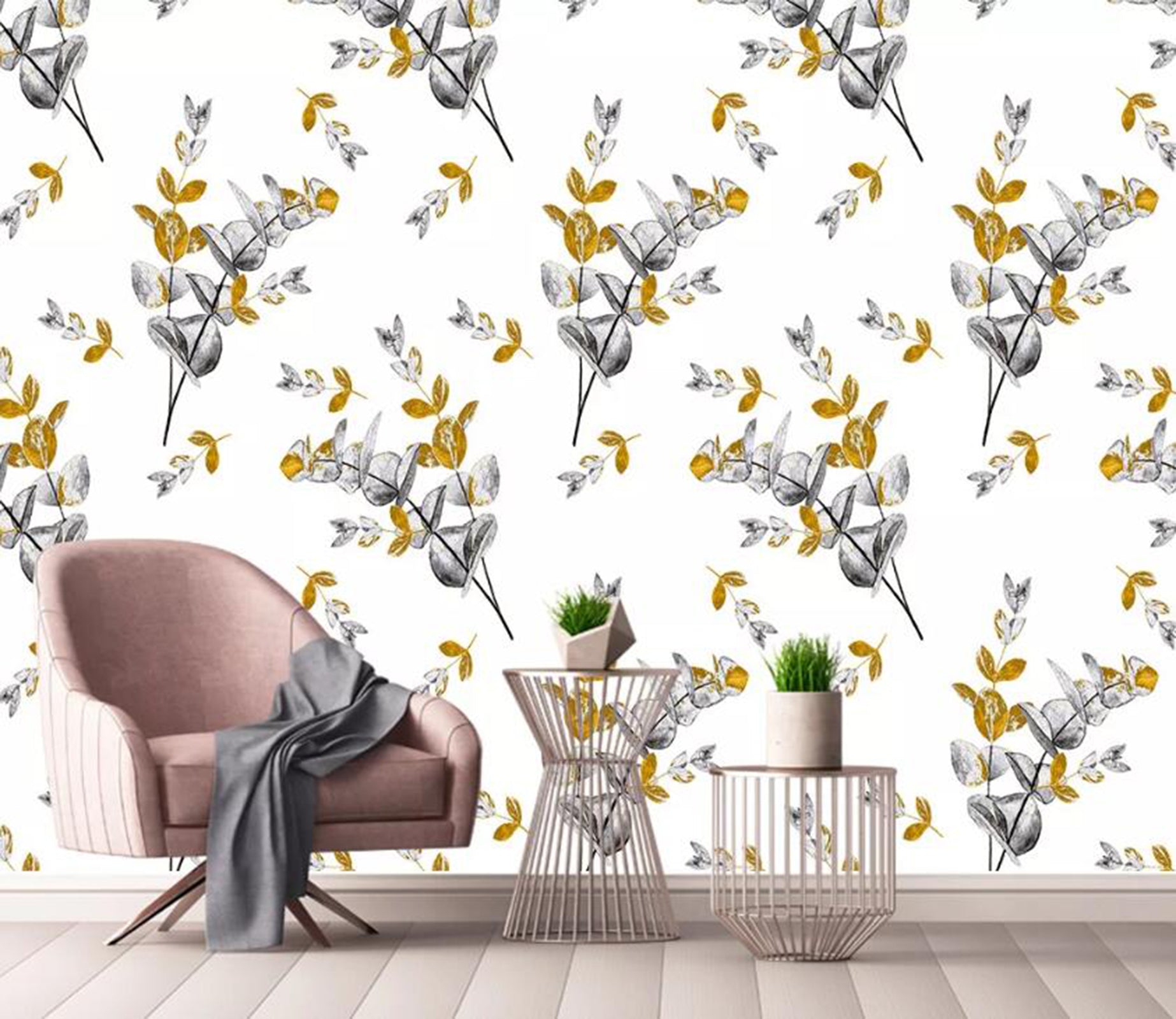 3D Golden Leaves WC22 Wall Murals Wallpaper AJ Wallpaper 2 