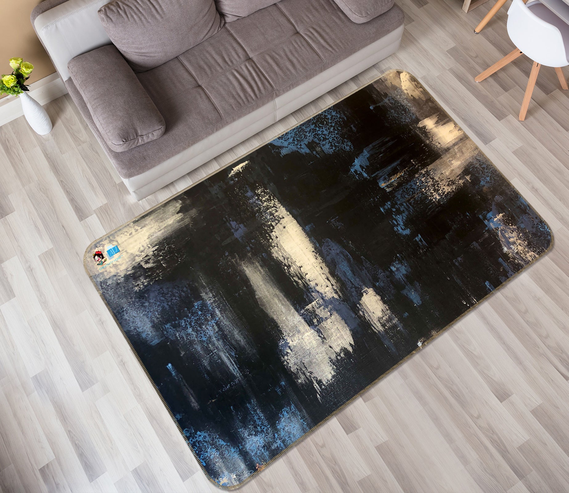 3D Dark Watercolor 1204 Skromova Marina Rug Non Slip Rug Mat