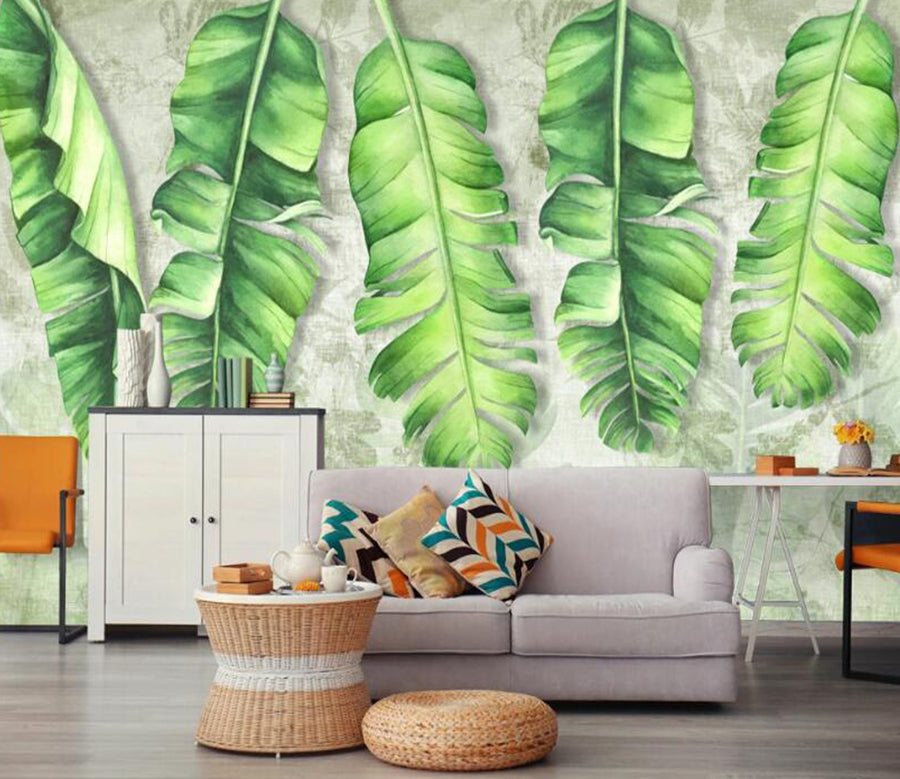 3D Green Leaves 467 Wall Murals