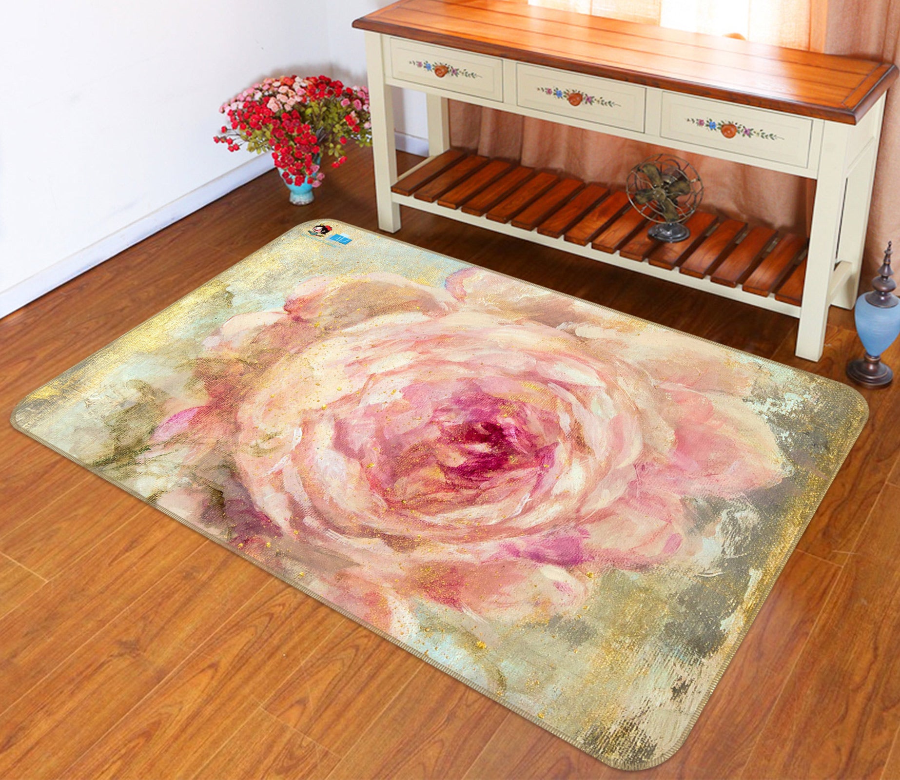 3D Flower Pink 1017 Debi Coules Rug Non Slip Rug Mat