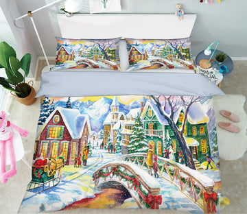 3D Snow House 52183 Christmas Quilt Duvet Cover Xmas Bed Pillowcases